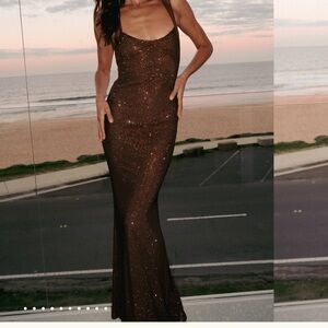 Meshki Jasmyn hot fix maxi dress with mesh back - chocolate